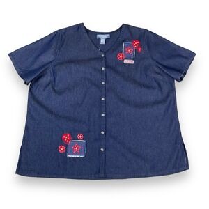 Liz & Me Shirt Women 3X Blue Chambray Short Sleeve Button NWT